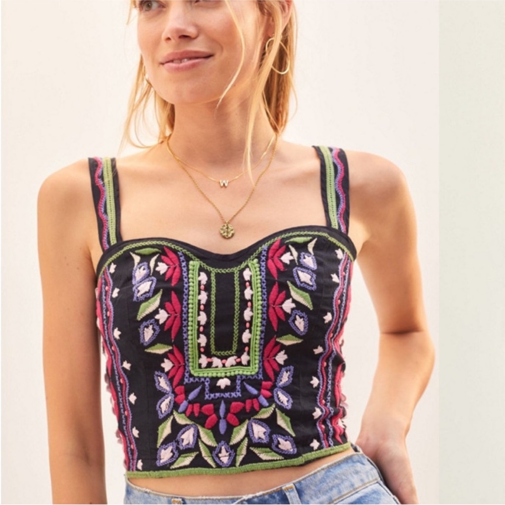 Anthropologie Embroidered Crop Top